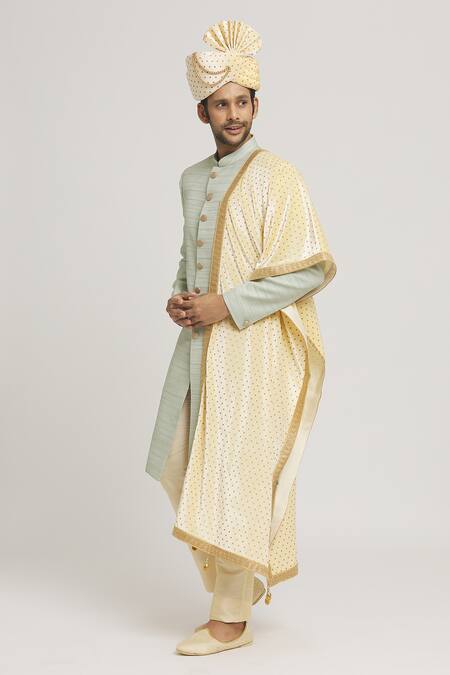 Shop_Arihant Rai Sinha_Cream Zari, Lace Embroidered Dupatta And Safa Set _Online_at_Aza_Fashions