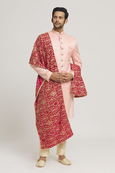 Aryavir Malhotra Pink Zari Thread Velvet Work Dupatta 