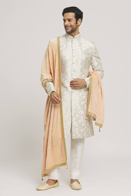 Shop_Arihant Rai Sinha_Pink Embroidery Velvet Thread Dupatta_at_Aza_Fashions