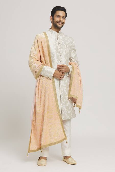 Arihant Rai Sinha_Pink Embroidery Velvet Thread Dupatta_Online_at_Aza_Fashions