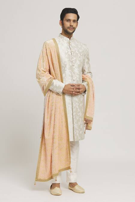 Buy_Arihant Rai Sinha_Pink Embroidery Velvet Thread Dupatta_Online_at_Aza_Fashions