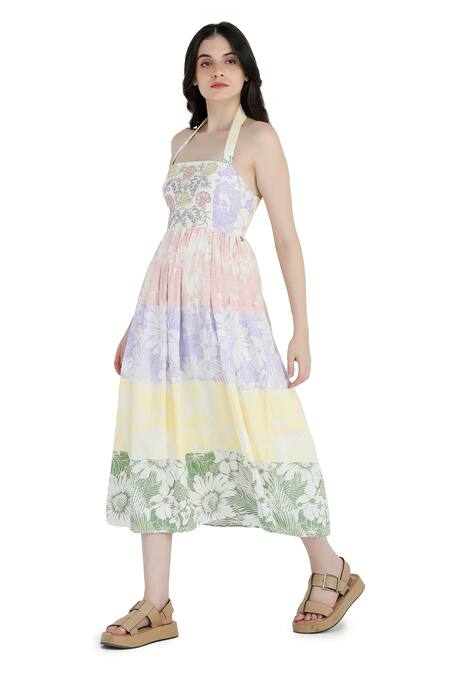 Buy Shruti Sancheti White Viscose, Crepe, Linen Embroidery, Beads Printed And Gathered Midi Dress Online at Aza Fashions Buy_Shruti Sancheti_White Viscose, Crepe, Linen Embroidery, Beads Printed And Gathered Midi Dress _Online_at_Aza_Fashions