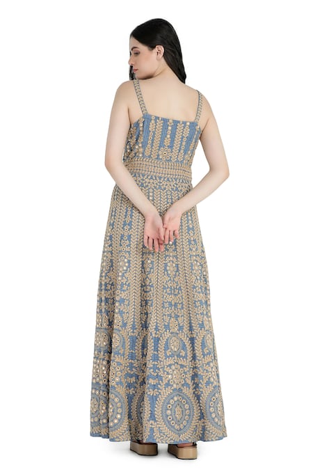 Shruti Sancheti Striped Mirror Embroidered Maxi Dress 