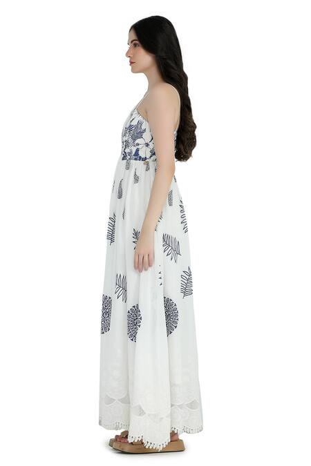 Shruti Sancheti White Cotton Embroidery Sweetheart Neck Floral Print Schiffli Maxi Dress Online at Aza Fashions Shruti Sancheti_White Cotton Embroidery Sweetheart Neck Floral Print Schiffli Maxi Dress _Online_at_Aza_Fashions
