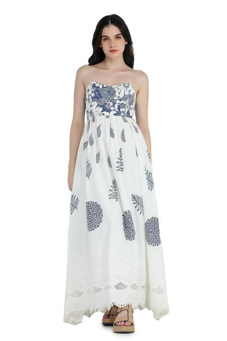 Buy Shruti Sancheti White Cotton Embroidery Sweetheart Neck Floral Print Schiffli Maxi Dress Online at Aza Fashions Buy_Shruti Sancheti_White Cotton Embroidery Sweetheart Neck Floral Print Schiffli Maxi Dress _Online_at_Aza_Fashions