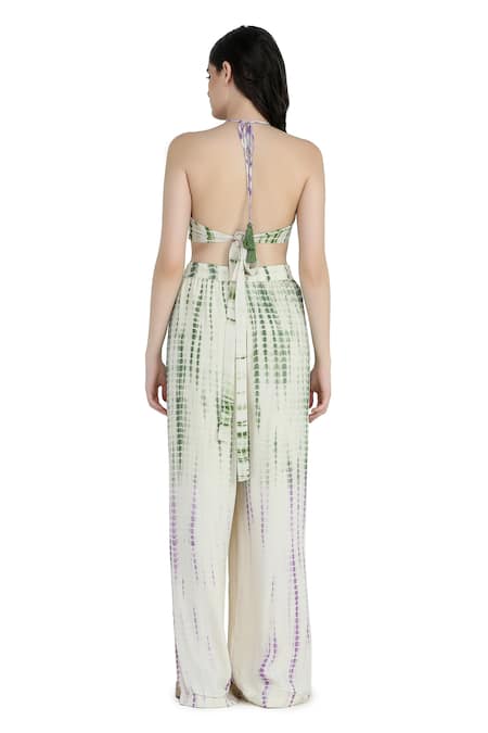 Shop Shruti Sancheti Multi Color Viscose, Crepe, Linen Sequins Open Tie-dye Pattern Kimono Pyjama Set at Aza Fashions Shop_Shruti Sancheti_Multi Color Viscose, Crepe, Linen Sequins Open Tie-dye Pattern Kimono Pyjama Set _at_Aza_Fashions