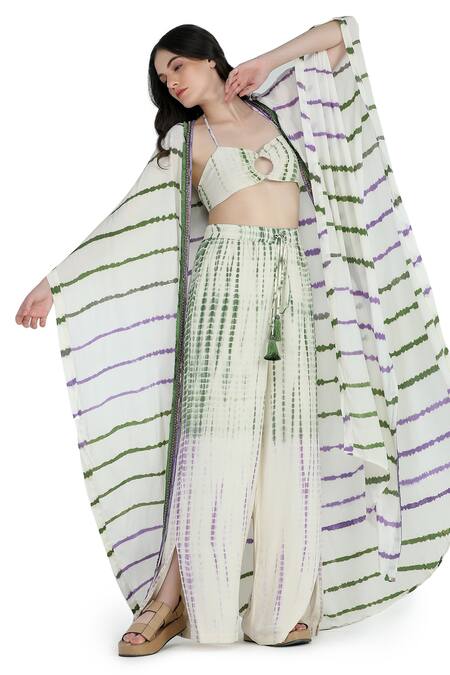 Shruti Sancheti Multi Color Viscose, Crepe, Linen Sequins Open Tie-dye Pattern Kimono Pyjama Set Online at Aza Fashions Shruti Sancheti_Multi Color Viscose, Crepe, Linen Sequins Open Tie-dye Pattern Kimono Pyjama Set _Online_at_Aza_Fashions
