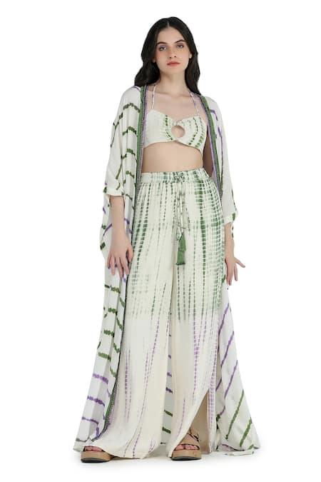 Buy Shruti Sancheti Multi Color Viscose, Crepe, Linen Sequins Open Tie-dye Pattern Kimono Pyjama Set Online at Aza Fashions Buy_Shruti Sancheti_Multi Color Viscose, Crepe, Linen Sequins Open Tie-dye Pattern Kimono Pyjama Set _Online_at_Aza_Fashions