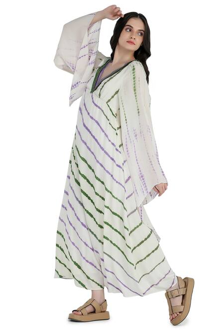 Buy_Shruti Sancheti_Multi Color Viscose, Crepe, Linen V-neck Tie-dye Pattern Kimono Kaftan_Online_at_Aza_Fashions