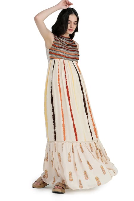 Shruti Sancheti Tie-Dye Print Embroidered Maxi Dress 