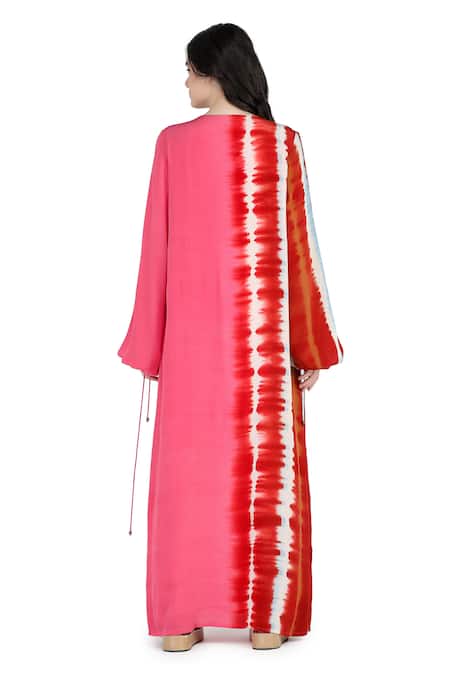 Shop Shruti Sancheti Red Viscose, Crepe Beads Split V-neck Embroidered Kaftan Dress at Aza Fashions Shop_Shruti Sancheti_Red Viscose, Crepe Beads Split V-neck Embroidered Kaftan Dress _at_Aza_Fashions