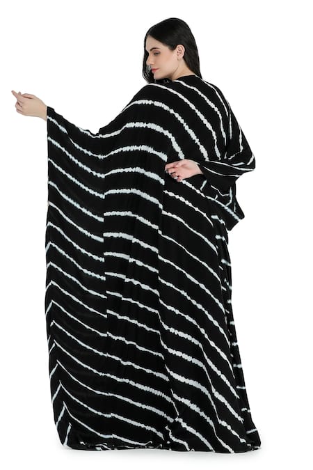 Shop Shruti Sancheti Black Viscose Beads Split V-neck Tie-dye Embroidered Kaftan at Aza Fashions Shop_Shruti Sancheti_Black Viscose Beads Split V-neck Tie-dye Embroidered Kaftan _at_Aza_Fashions