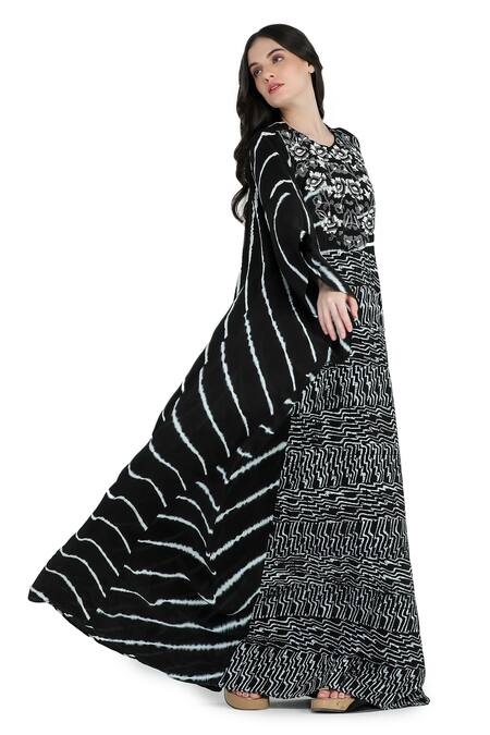 Buy Shruti Sancheti Black Viscose Beads Split V-neck Tie-dye Embroidered Kaftan Online at Aza Fashions Buy_Shruti Sancheti_Black Viscose Beads Split V-neck Tie-dye Embroidered Kaftan _Online_at_Aza_Fashions