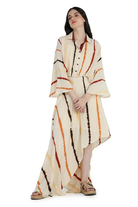 Shruti Sancheti_Multi Color Viscose, Crepe, Linen Collared Asymmetric Kimono Maxi Dress_Online_at_Aza_Fashions
