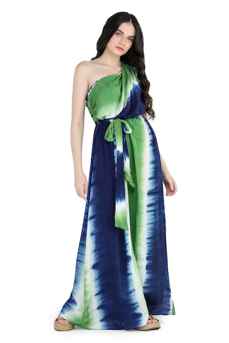Shruti Sancheti Blue Viscose Crepe One-shoulder Slit Maxi Dress 