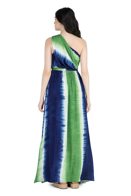 Shop Shruti Sancheti Blue Viscose, Crepe, Linen One Shoulder Slit Maxi Dress at Aza Fashions Shop_Shruti Sancheti_Blue Viscose, Crepe, Linen One Shoulder Slit Maxi Dress _at_Aza_Fashions