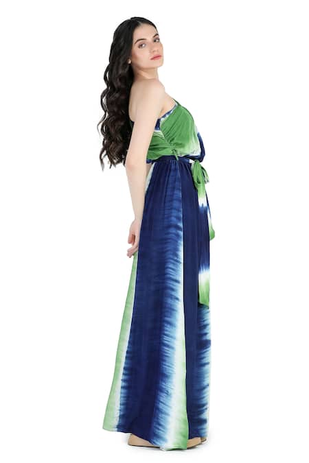 Shop Shruti Sancheti Blue Viscose, Crepe, Linen One Shoulder Slit Maxi Dress Online at Aza Fashions Shop_Shruti Sancheti_Blue Viscose, Crepe, Linen One Shoulder Slit Maxi Dress _Online_at_Aza_Fashions