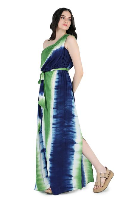 Shruti Sancheti Blue Viscose, Crepe, Linen One Shoulder Slit Maxi Dress at Aza Fashions Shruti Sancheti_Blue Viscose, Crepe, Linen One Shoulder Slit Maxi Dress _at_Aza_Fashions
