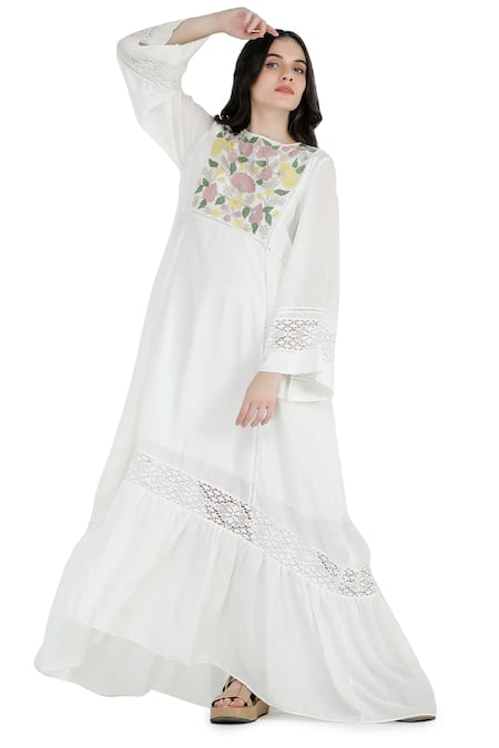 Shruti Sancheti White Silk Mulmul Embroidered Cord Round High Low Midi Dress 
