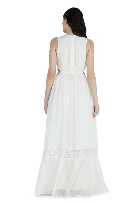 Shop Shruti Sancheti White Silk Embroidery Round Neck Cord Work Cutout Tiered Maxi Dress at Aza Fashions Shop_Shruti Sancheti_White Silk Embroidery Round Neck Cord Work Cutout Tiered Maxi Dress_at_Aza_Fashions