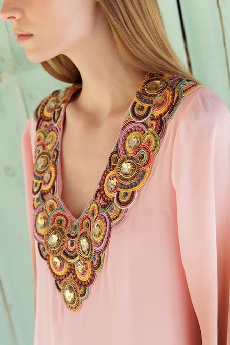 Buy Shruti Sancheti Brown Viscose, Crepe, Linen Beads, Sequins V-neck And Embroidered Kaftan Online at Aza Fashions Buy_Shruti Sancheti_Brown Viscose, Crepe, Linen Beads, Sequins V-neck And Embroidered Kaftan _Online_at_Aza_Fashions