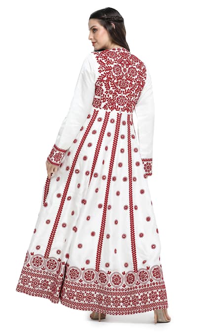 Shop Shruti Sancheti White Linen, Satin Mirrors, Embroidery Mandarin Collar Mandala Fleur Anarkali at Aza Fashions Shop_Shruti Sancheti_White Linen, Satin Mirrors, Embroidery Mandarin Collar Mandala Fleur Anarkali _at_Aza_Fashions