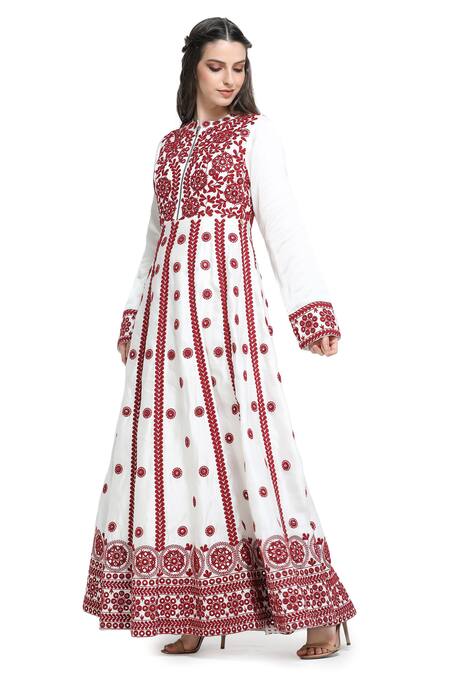 Buy Shruti Sancheti White Linen, Satin Mirrors, Embroidery Mandarin Collar Mandala Fleur Anarkali Online at Aza Fashions Buy_Shruti Sancheti_White Linen, Satin Mirrors, Embroidery Mandarin Collar Mandala Fleur Anarkali _Online_at_Aza_Fashions