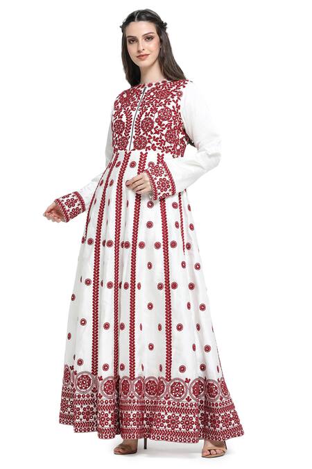 Shop Shruti Sancheti White Linen, Satin Mirrors, Embroidery Mandarin Collar Mandala Fleur Anarkali Online at Aza Fashions Shop_Shruti Sancheti_White Linen, Satin Mirrors, Embroidery Mandarin Collar Mandala Fleur Anarkali _Online_at_Aza_Fashions