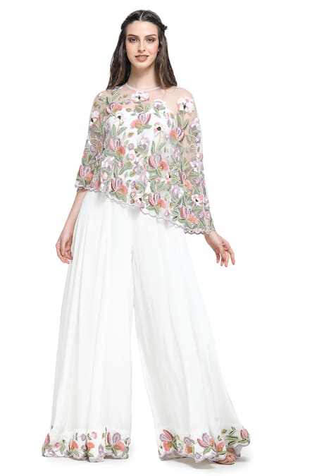 Shruti Sancheti Blossom Embroidered Cape With Off Shoulder Jumpsuit 