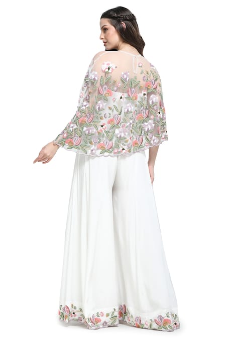 Shruti Sancheti Blossom Embroidered Cape With Off Shoulder Jumpsuit 