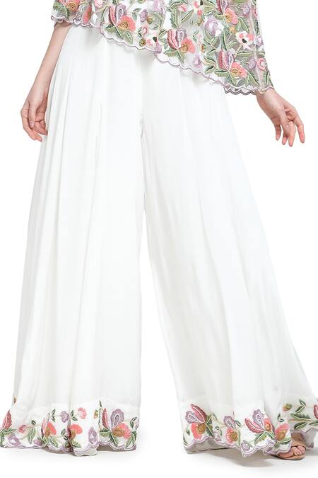 Shruti Sancheti_White Viscose Embroidery Off-shoulder Blossom Cape With Off Jumpsuit _Online_at_Aza_Fashions