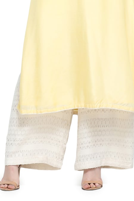 Shop Shruti Sancheti Yellow Silk, Cotton Embroidery Round Neck Dahlia Fleur Yoke Kurta Palazzo Set Online at Aza Fashions Shop_Shruti Sancheti_Yellow Silk, Cotton Embroidery Round Neck Dahlia Fleur Yoke Kurta Palazzo Set _Online_at_Aza_Fashions