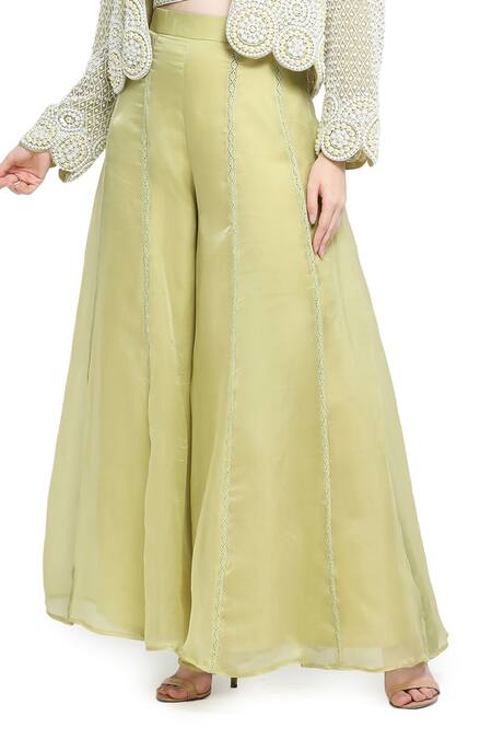 Shruti Sancheti Green Organza, Linen Pearls, Embroidery Round Neck, Jaal Jacket Palazzo Set Online at Aza Fashions Shruti Sancheti_Green Organza, Linen Pearls, Embroidery Round Neck, Jaal Jacket Palazzo Set _Online_at_Aza_Fashions