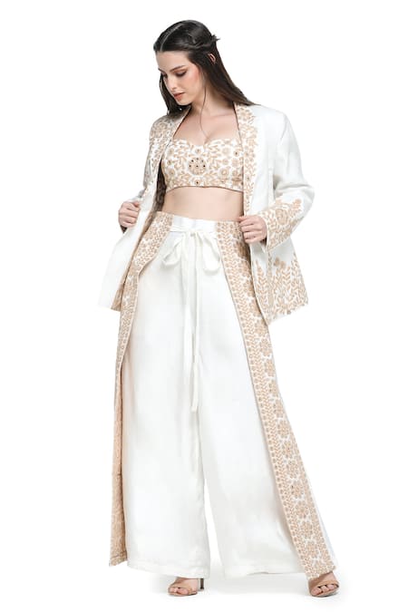 Shruti Sancheti Baroque Bloom Mirror Embroidered Blazer Jacket Palazzo Set 