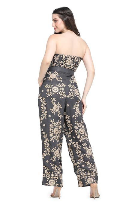 Shop Shruti Sancheti Black Viscose, Twill Mirrors, Embroidery Plumeria Corset Top With Pant at Aza Fashions Shop_Shruti Sancheti_Black Viscose, Twill Mirrors, Embroidery Plumeria Corset Top With Pant _at_Aza_Fashions