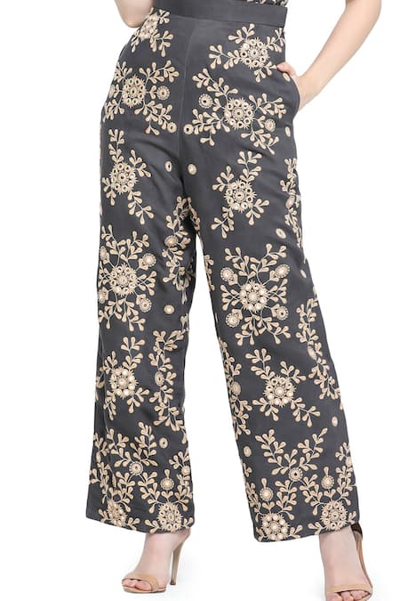 Shruti Sancheti Black Viscose, Twill Mirrors, Embroidery Plumeria Corset Top With Pant Online at Aza Fashions Shruti Sancheti_Black Viscose, Twill Mirrors, Embroidery Plumeria Corset Top With Pant _Online_at_Aza_Fashions