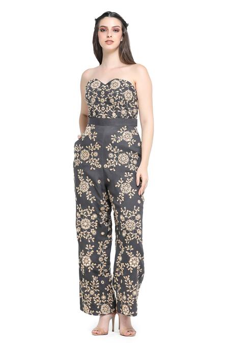 Buy Shruti Sancheti Black Viscose, Twill Mirrors, Embroidery Plumeria Corset Top With Pant Online at Aza Fashions Buy_Shruti Sancheti_Black Viscose, Twill Mirrors, Embroidery Plumeria Corset Top With Pant _Online_at_Aza_Fashions