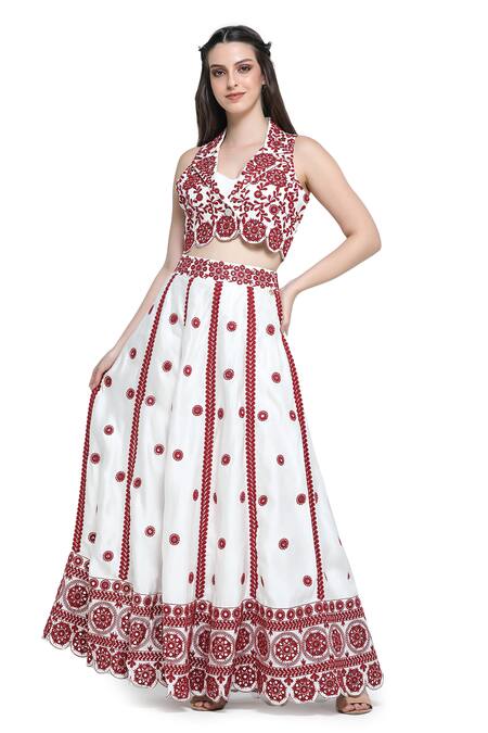 Buy Shruti Sancheti White Linen, Satin Mirrors, Embroidery Collared Mandala Bloom Jacket Lehenga Set Online at Aza Fashions Buy_Shruti Sancheti_White Linen, Satin Mirrors, Embroidery Collared Mandala Bloom Jacket Lehenga Set _Online_at_Aza_Fashions
