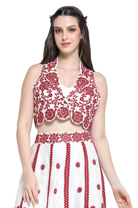 Shruti Sancheti White Linen, Satin Mirrors, Embroidery Collared Mandala Bloom Jacket Lehenga Set at Aza Fashions Shruti Sancheti_White Linen, Satin Mirrors, Embroidery Collared Mandala Bloom Jacket Lehenga Set _at_Aza_Fashions