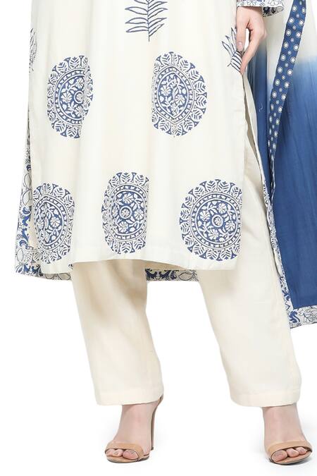 Shop Shruti Sancheti White Handloom , Round Neck Frond Bloom Print Kurta Pant Set Online at Aza Fashions Shop_Shruti Sancheti_White Handloom , Round Neck Frond Bloom Print Kurta Pant Set _Online_at_Aza_Fashions