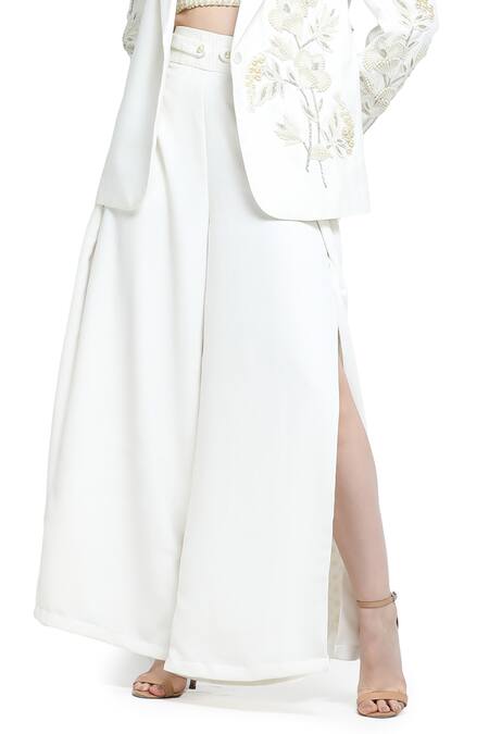 Buy Shruti Sancheti White Viscose, Twill Embroidery, Pearls Synodic Mist Blazer Jacket Palazzo Set Online at Aza Fashions Buy_Shruti Sancheti_White Viscose, Twill Embroidery, Pearls Synodic Mist Blazer Jacket Palazzo Set _Online_at_Aza_Fashions