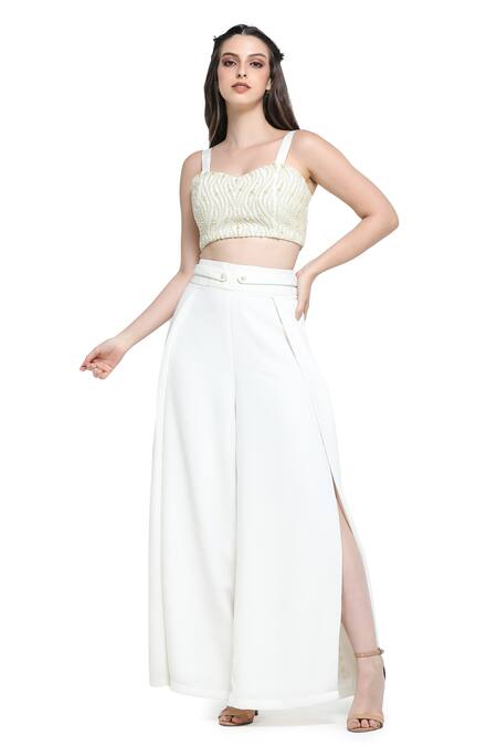 Shruti Sancheti White Viscose, Twill Embroidery, Pearls Synodic Mist Blazer Jacket Palazzo Set at Aza Fashions Shruti Sancheti_White Viscose, Twill Embroidery, Pearls Synodic Mist Blazer Jacket Palazzo Set _at_Aza_Fashions