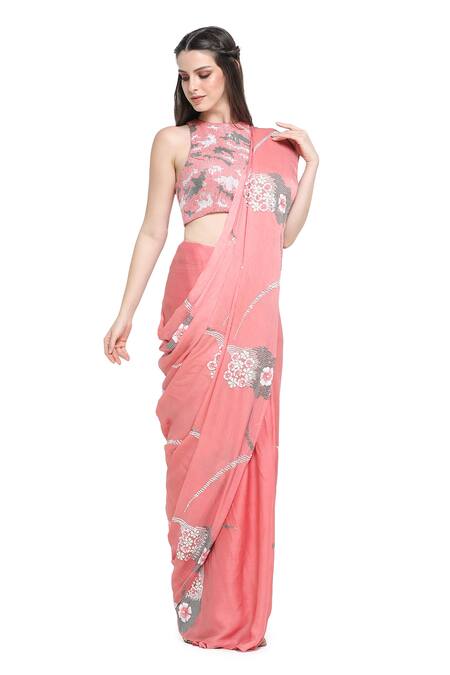 Buy Shruti Sancheti Peach Chiffon Sequins Halter Neck Zinnia Embroidered Saree With Blouse Online at Aza Fashions Buy_Shruti Sancheti_Peach Chiffon Sequins Halter Neck Zinnia Embroidered Saree With Blouse _Online_at_Aza_Fashions