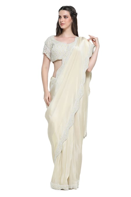 Buy Shruti Sancheti Off White Organza Pearls Swish Embellished Border Saree With Encrusted Blouse Online at Aza Fashions Buy_Shruti Sancheti_Off White Organza Pearls Swish Embellished Border Saree With Encrusted Blouse _Online_at_Aza_Fashions