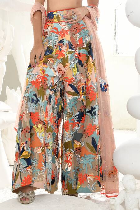 Buy Sahil Kochhar Multi Color Raw Silk Embroidery Aria Floral Blouse And Sharara Set Buy_Sahil Kochhar_Multi Color Raw Silk Embroidery Aria Floral Blouse And Sharara Set