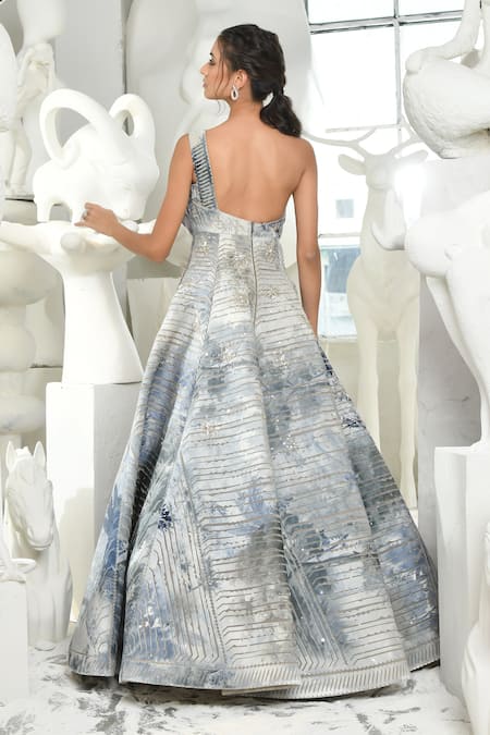 Sahil Kochhar Ekaaya Stripe Patchwork Embroidered Gown 