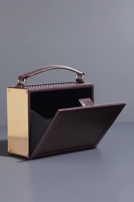 Tann-ED_Red Textured Woven Panel Box Bag _Online_at_Aza_Fashions