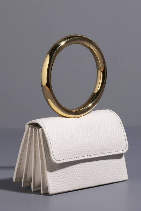 Tann-ED_White Textured Joe Halo Interlaced Mini Clutch _Online_at_Aza_Fashions