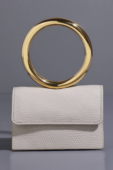 Buy_Tann-ED_White Textured Joe Halo Interlaced Mini Clutch _Online_at_Aza_Fashions