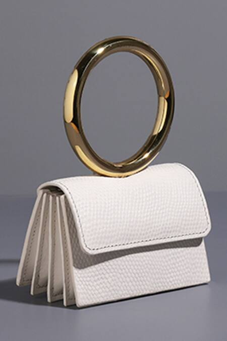 Shop_Tann-ED_White Textured Joe Halo Interlaced Mini Clutch _Online_at_Aza_Fashions